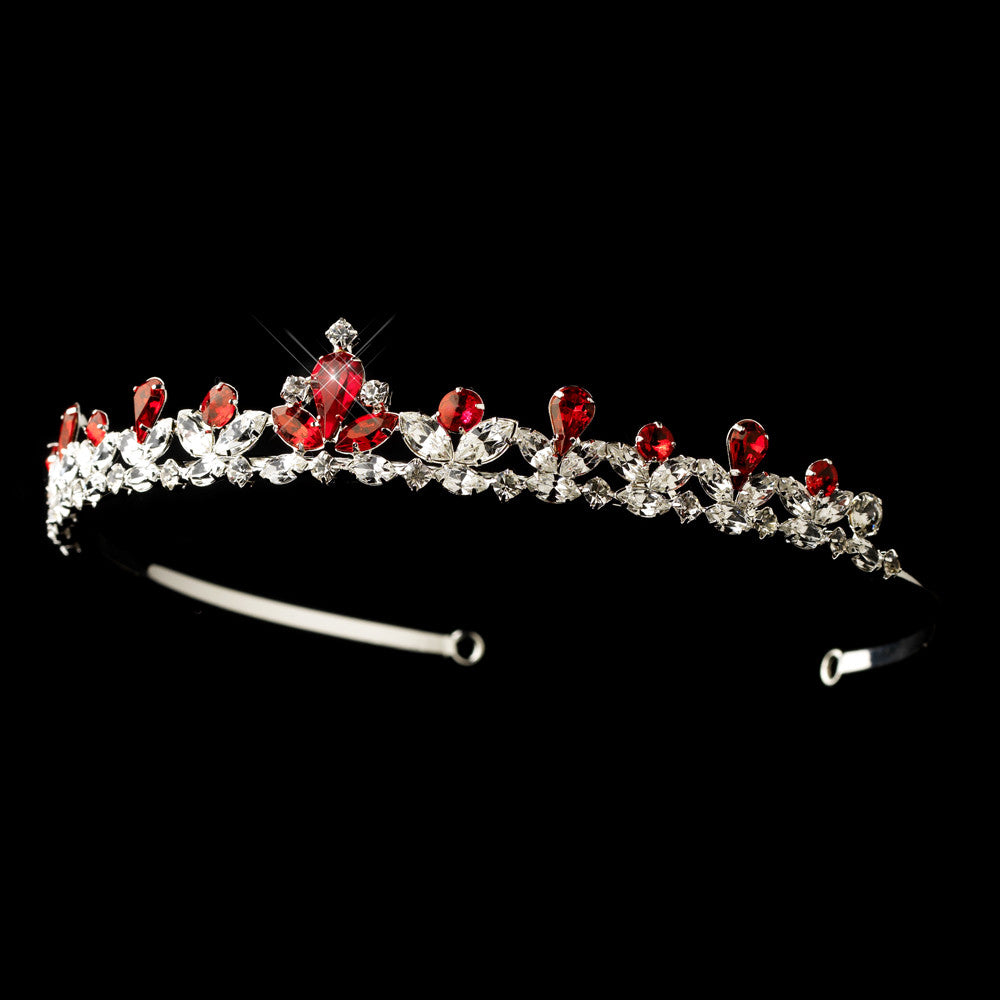 Silver Red & Clear Rhinestone Princess Bridal Wedding Tiara Headpiece 3244