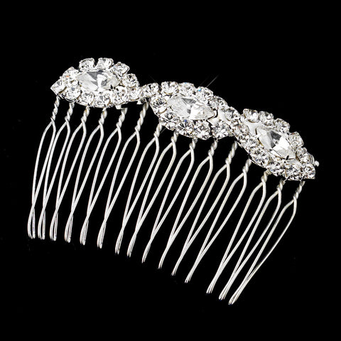 Silver Clear Marquise Rhinestone Bridal Wedding Hair Comb 3276