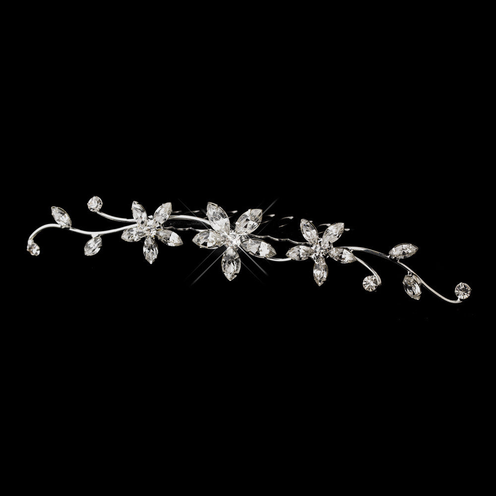 Silver Clear Floral Rhinestone Side Bridal Wedding Hair Comb 7049