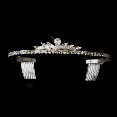 Silver Clear Teardrop Rhinestone Bridal Wedding Tiara Headpiece 9081