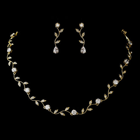 Gold Clear CZ Crystal Bridal Wedding Necklace 0112 & Bridal Wedding Earrings 0116 Bridal Wedding Jewelry Set
