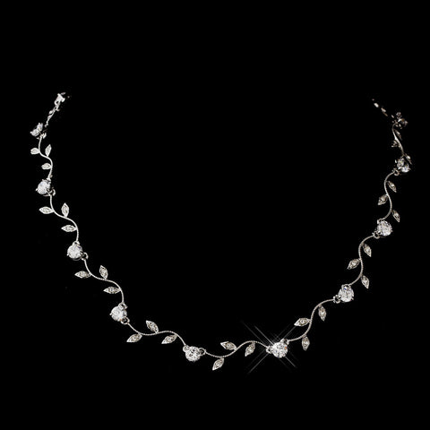 Silver Clear CZ Crystal Bridal Wedding Necklace 0112