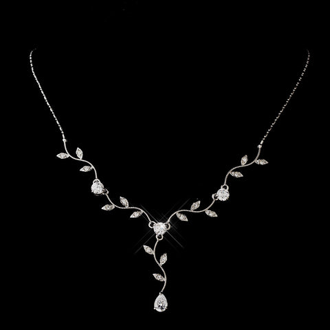 Silver Clear Teardrop Bridal Wedding Necklace 0116