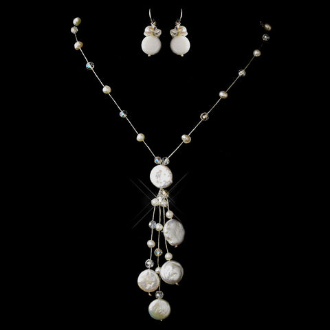 Freshwater Coin, Pearl & Swarovski Crystal Bead Thai Silk Bridal Wedding Necklace 0121 & Bridal Wedding Earrings 0126 Bridal Wedding Jewelry Set