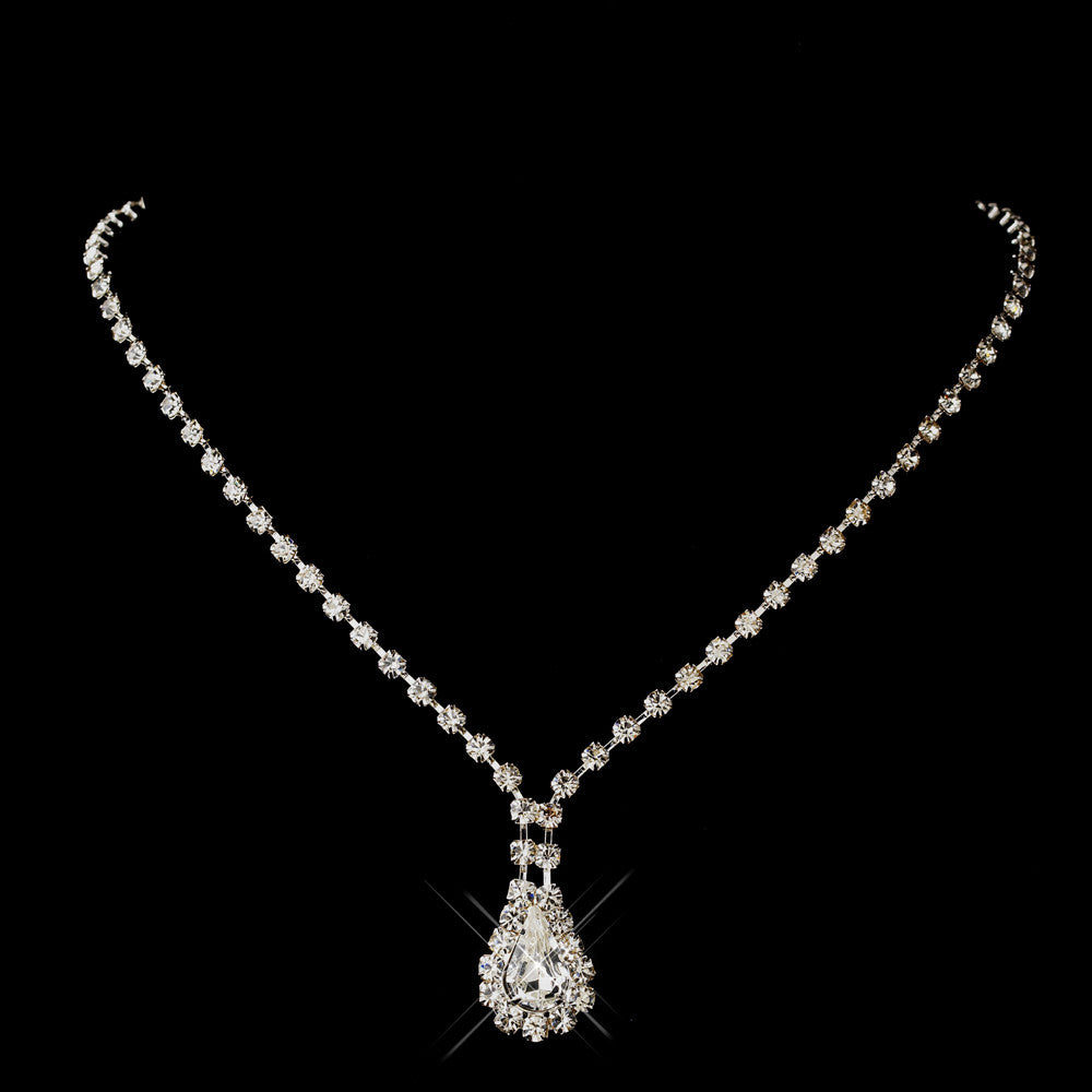 Silver Clear Teardrop Rhinestone Bridal Wedding Necklace 0201