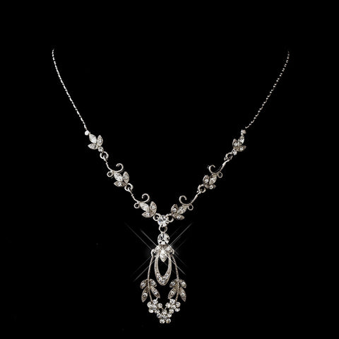 Antique Silver Rhodium Rhinestone Bridal Wedding Necklace 0314