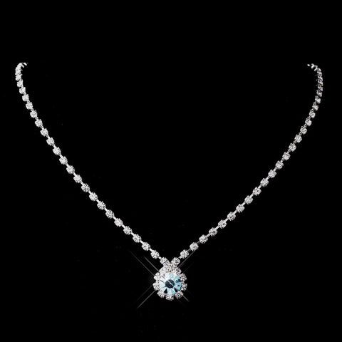 Silver Aqua & Clear Round Rhinestone Bridal Wedding Necklace 0511