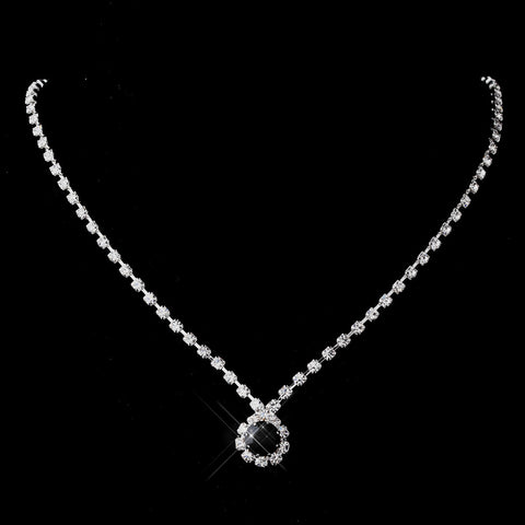 Silver Black & Clear Round Rhinestone Bridal Wedding Necklace 0511