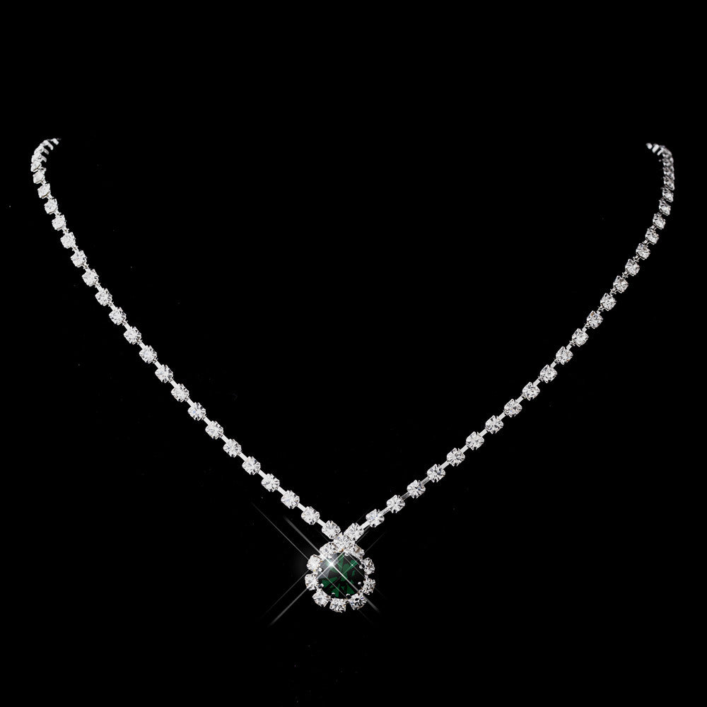 Silver Emerald & Clear Round Rhinestone Bridal Wedding Necklace 0511