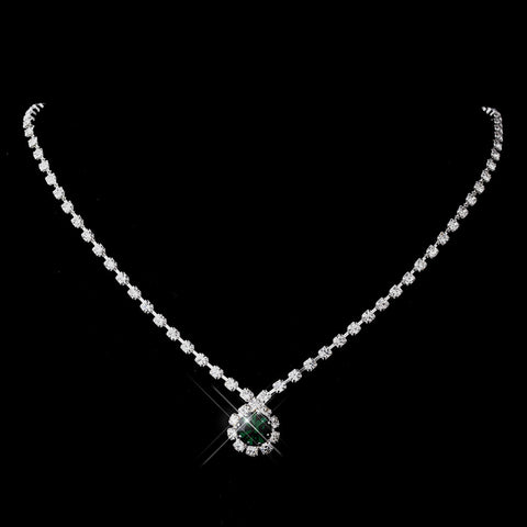 Silver Emerald & Clear Round Rhinestone Bridal Wedding Necklace 0511