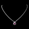 Silver Fuchsia & Clear Round Rhinestone Bridal Wedding Necklace 0511