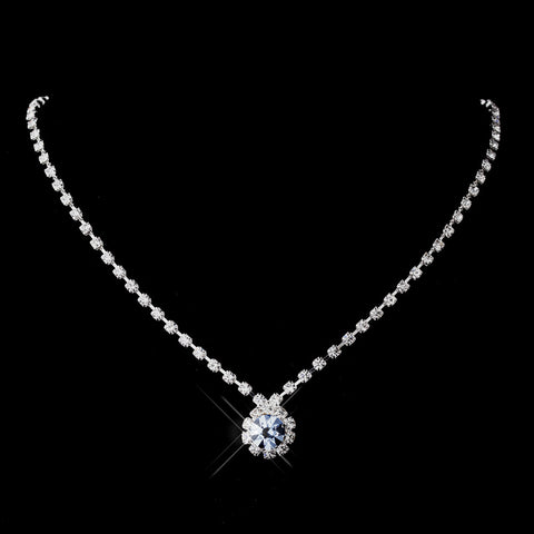 Silver Light Blue & Clear Round Rhinestone Bridal Wedding Necklace 0511