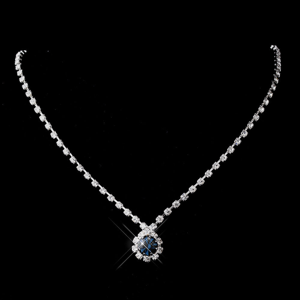 Silver Navy & Clear Round Rhinestone Bridal Wedding Necklace 0511