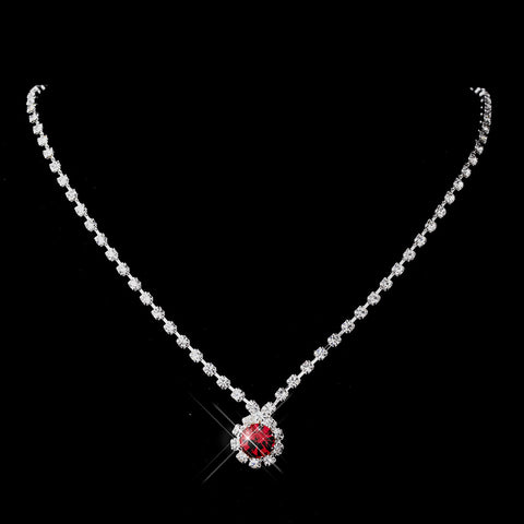 Silver Red & Clear Round Rhinestone Bridal Wedding Necklace 0511