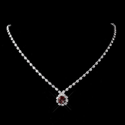 Silver Ruby & Clear Round Rhinestone Bridal Wedding Necklace 0511