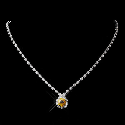 Silver Topaz & Clear Round Rhinestone Bridal Wedding Necklace 0511