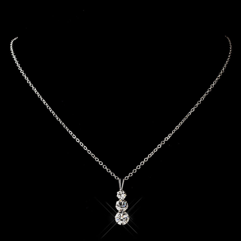 Silver Clear Round Rhinestone Bridal Wedding Necklace 0532