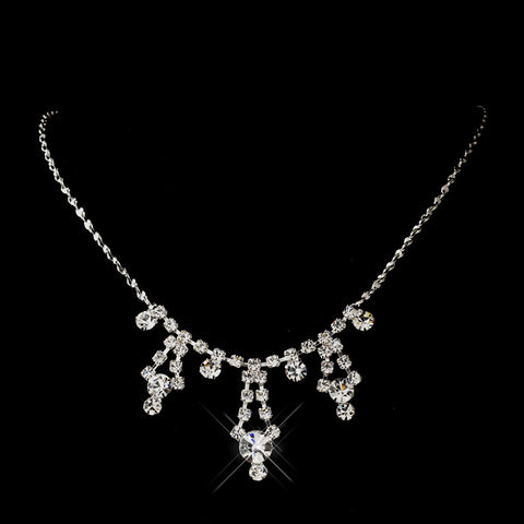 Silver Clear Round Rhinestone Bridal Wedding Necklace 0930