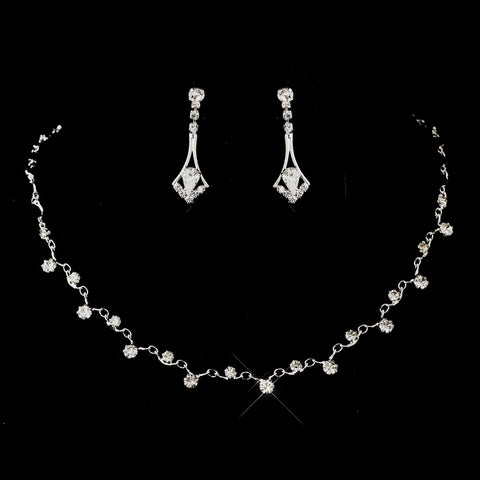 Silver Clear Round Rhinestone Bridal Wedding Necklace 0937 & Bridal Wedding Earrings 5103 Bridal Wedding Jewelry Set