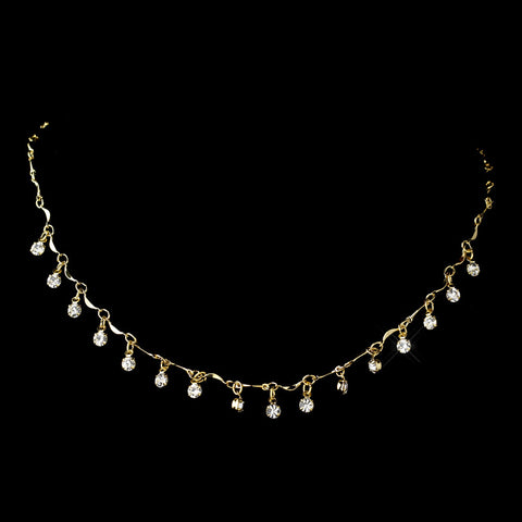 Gold Clear Rhinestone Dangle Bridal Wedding Necklace 0993