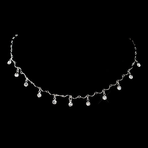 Silver Clear Rhinestone Dangle Bridal Wedding Necklace 0993
