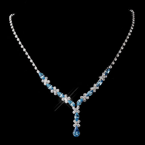 Silver Aqua & Clear Marquise Bridal Wedding Necklace 1007