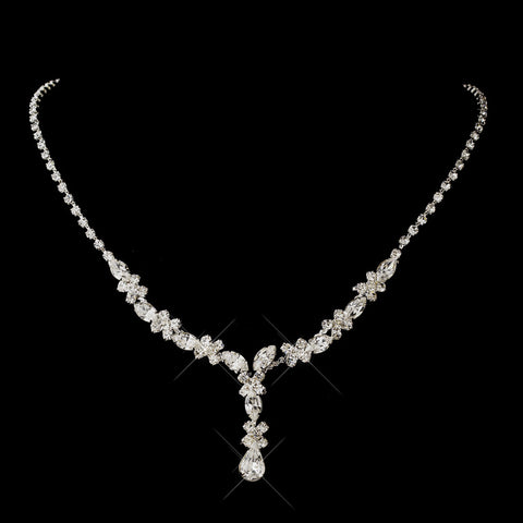 Silver Clear Marquise Bridal Wedding Necklace 1007