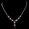 Silver Fuchsia & Clear Marquise Bridal Wedding Necklace 1007