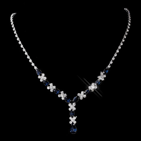 Silver Navy & Clear Marquise Bridal Wedding Necklace 1007