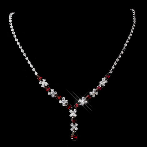 Silver Ruby & Clear Marquise Bridal Wedding Necklace 1007
