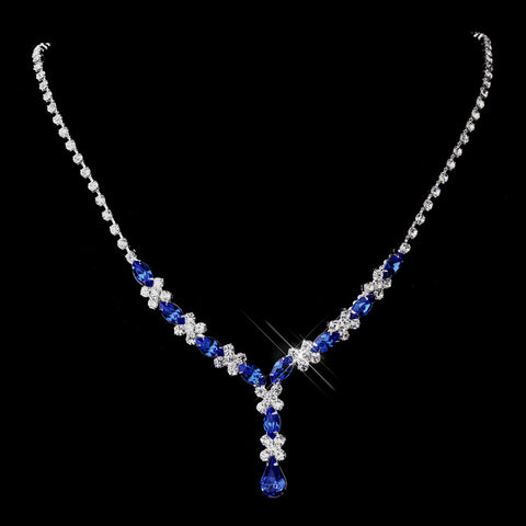 Silver Sapphire & Clear Marquise Bridal Wedding Necklace 1007