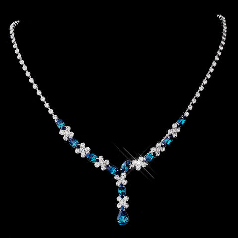 Silver Teal & Clear Marquise Bridal Wedding Necklace 1007
