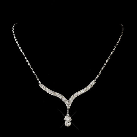 Silver Clear Teardrop Rhinestone Bridal Wedding Necklace 1031