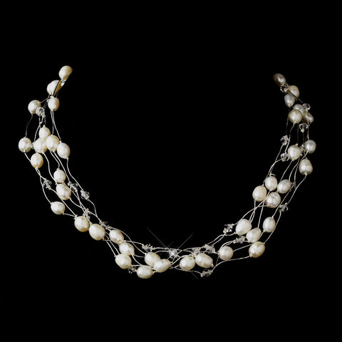 Silver Freshwater Pearl & Swarovski Crystal Bead Bridal Wedding Necklace 1210