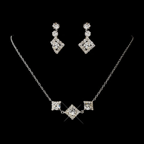 Silver Clear Round Rhinestone Bridal Wedding Necklace 1461 & Bridal Wedding Earrings 1467 Bridal Wedding Jewelry Set