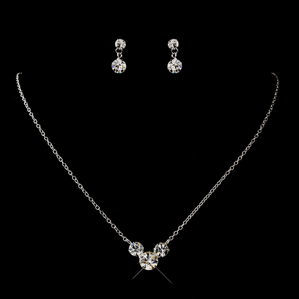 Silver Clear Round Rhinestone Bridal Wedding Necklace 1463 & Bridal Wedding Earrings 1463 Bridal Wedding Jewelry Set