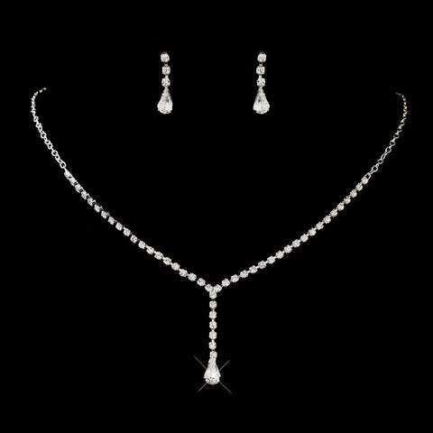 Silver Clear Teardrop Dangle Rhinestone Necklace 2022 & Earrings Bridal Wedding Jewelry Set 4012