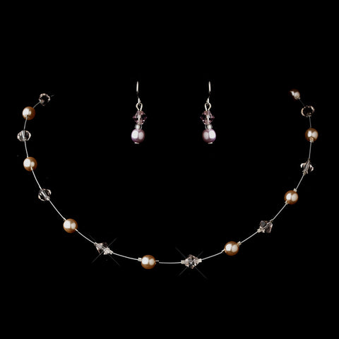 Silver Pink Illusion Czech Glass Pearl & Swarovski Crystal Bead Bridal Wedding Necklace 2031