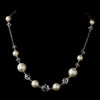 Silver White Glass Pearl & Swarovski Crystal Bead Bridal Wedding Necklace 2064