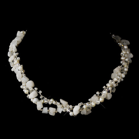 Silver Freshwater Pearl & Swarovski Crystal Bead Bridal Wedding Necklace 2621