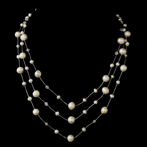 Silver Freshwater Pearl & Swarovski Crystal Bead Bridal Wedding Necklace 2810