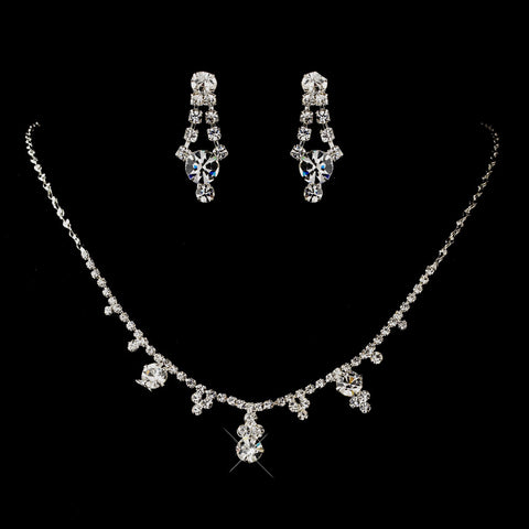 Silver Clear Round Drop Rhinestone Bridal Wedding Necklace 2876 & Bridal Wedding Earrings 0930 Bridal Wedding Jewelry Set