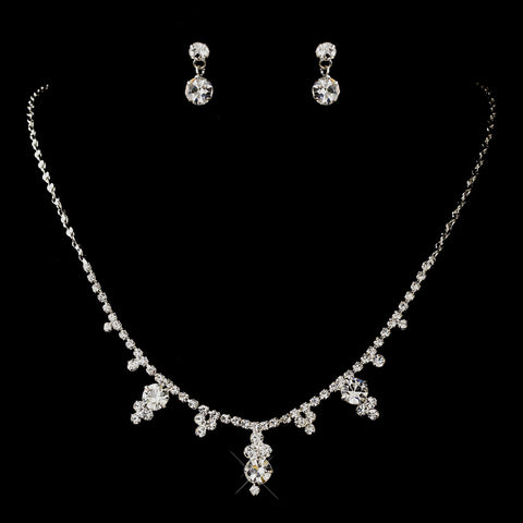 Silver Clear Round Drop Rhinestone Bridal Wedding Necklace 2876 & Bridal Wedding Earrings 1463 Bridal Wedding Jewelry Set