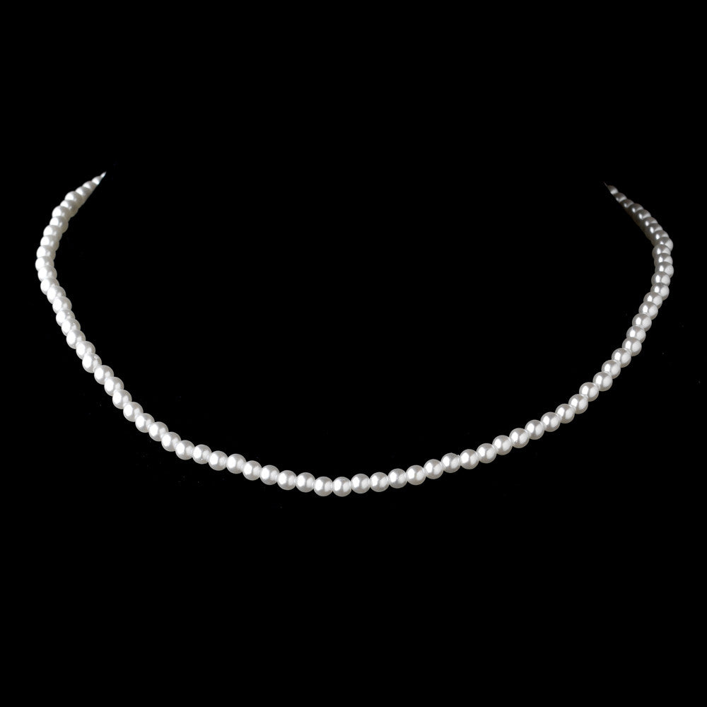 Silver White Pearl Bridal Wedding Necklace 3142