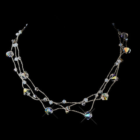 Silver AB Swarovski Crystal Bead Silk Thread Bridal Wedding Necklace 3292