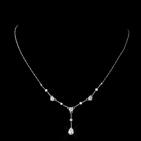 Antique Silver Clear CZ Crystal Bridal Wedding Necklace 3408