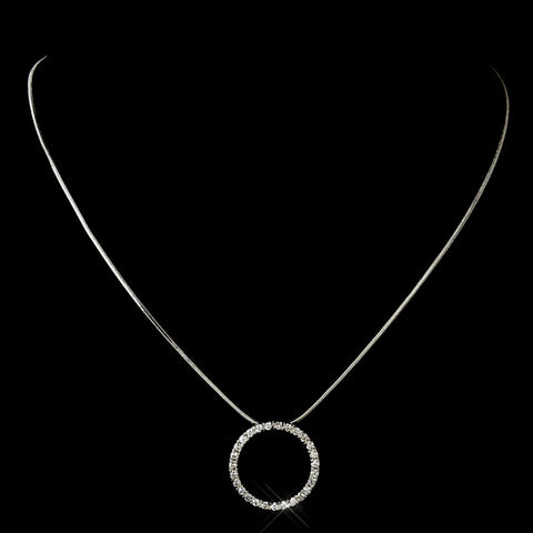 Antique Silver Rhodium Clear CZ Crystal Circle Bridal Wedding Necklace 3688