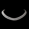 Two Row Silver White Glass Pearl Choker Bridal Wedding Necklace 4121