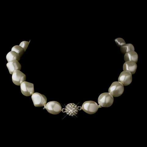 Silver Ivory Pearl Bridal Wedding Necklace 4346