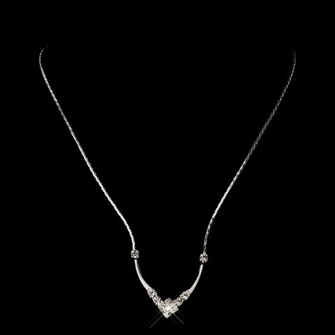 Silver Clear Diamond Shaped Rhinestone Bridal Wedding Necklace 5136